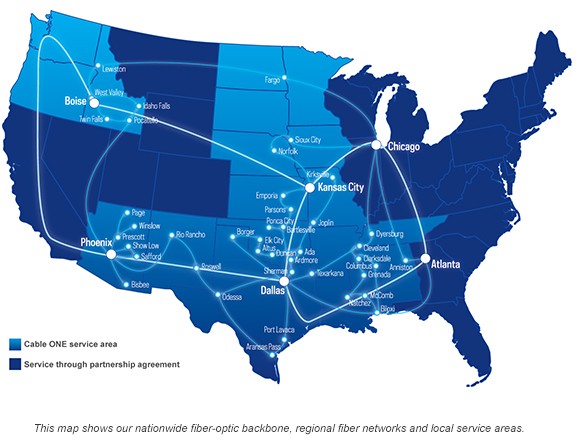 Cable One next year will be over 200 cities push 1G broadband services in the United States